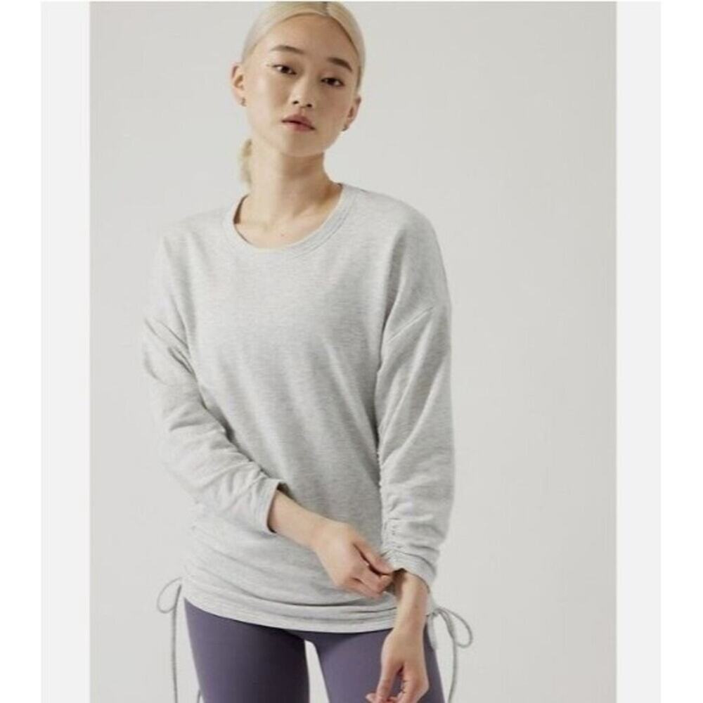 Athleta Lombard Ruched Sweatshirt Heather Grey Oatmeal Soft Cozy Size Small